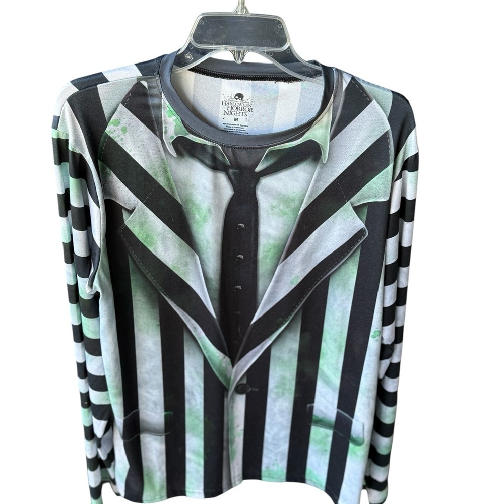 Men's Black and White Striped Long Sleeve Shirt